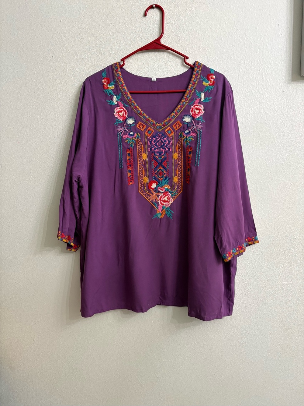 Purple Embroidered V-Neck Women’s Top